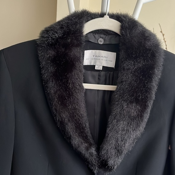 🖤 TAHARI By Arthur S.Levine Fur Collar Black Coat Jacket Vintage-Women 10 - Picture 4 of 16